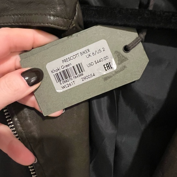 NWT AllSaints Dark Khaki Leather Jacket - Picture 3 of 7